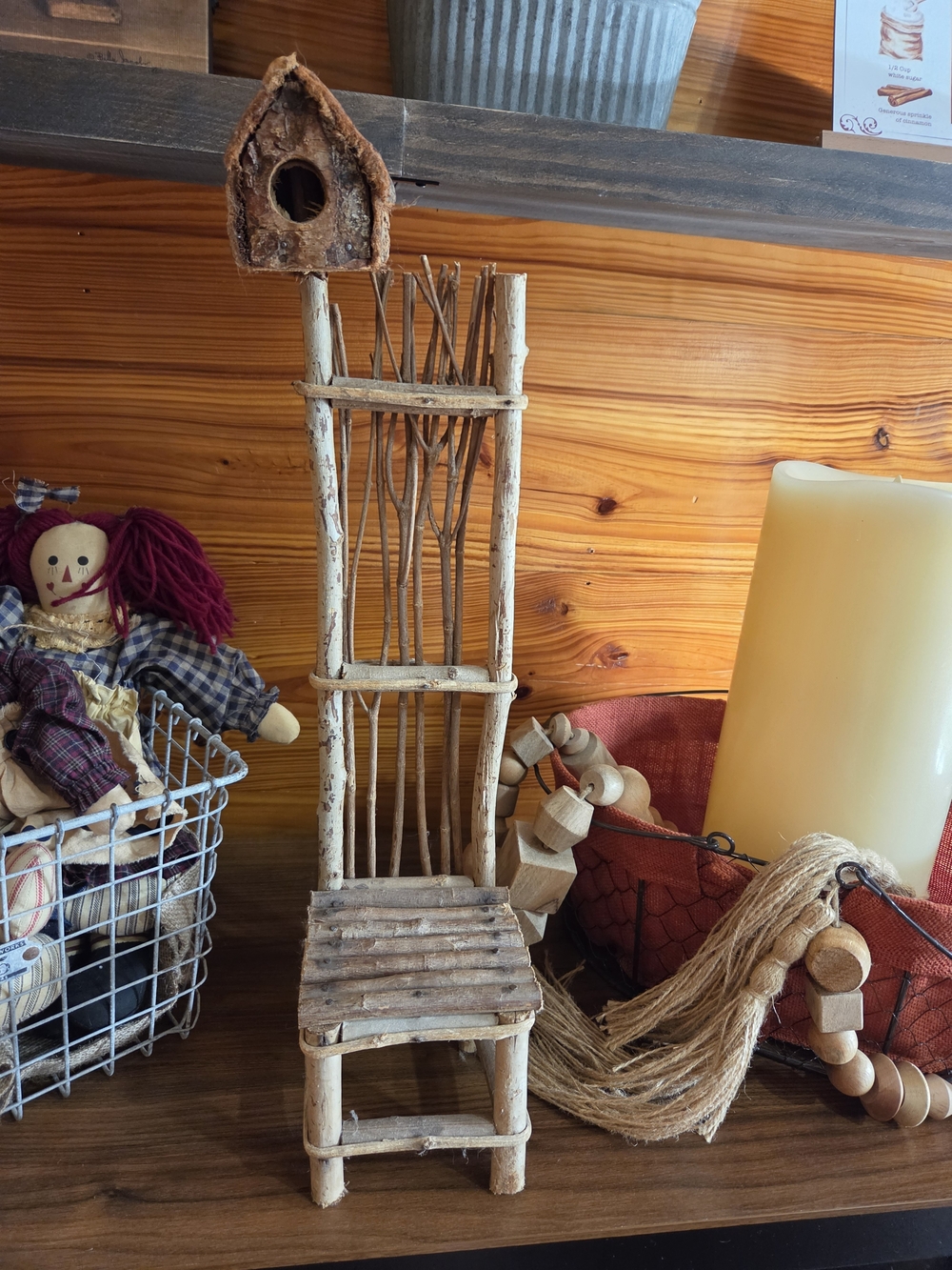 Rustic Natural Wood Accent Chair with Birdhouse Top - Home Accents